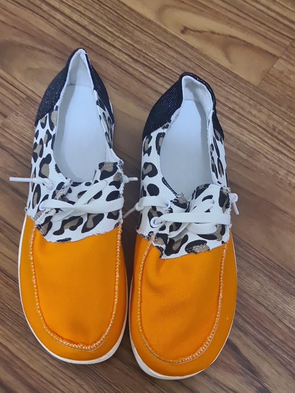 Women's Orange Leopard-Trim Casual Sneakers